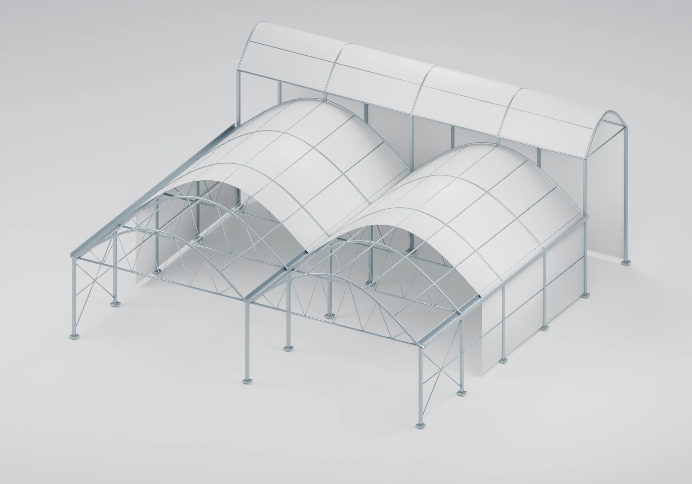 Gutter-connected greenhouse with covered roadway
