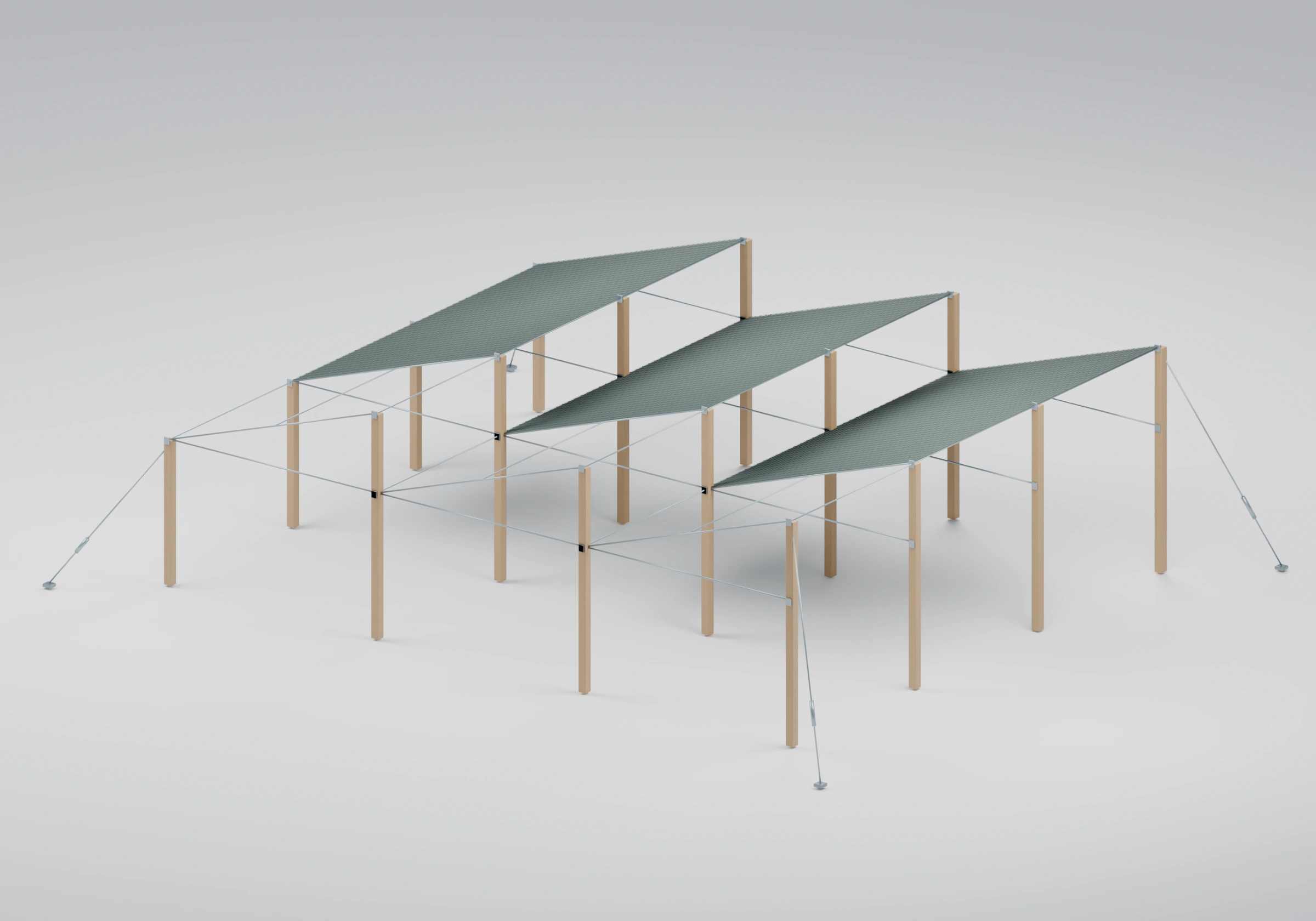 Sawtooth shade house with wooden posts